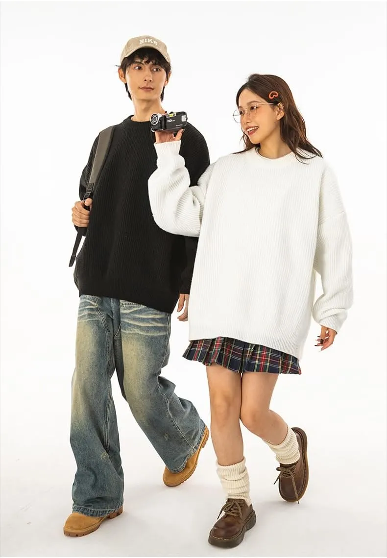 Men's Vintage Grandpa Aesthetic Sweaters Crewneck Knitted Sweatshirt Pullovers Y2K Grunge Clothing Korean Streetwear