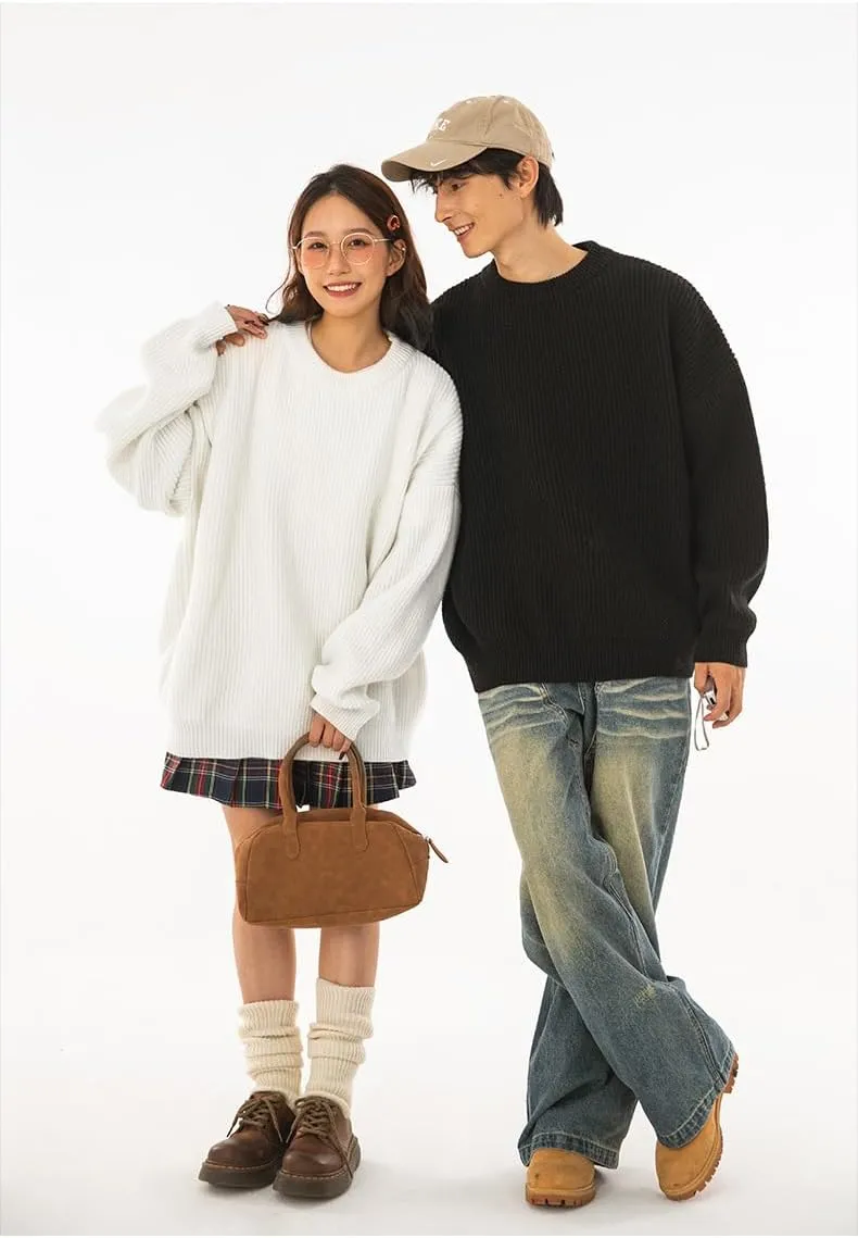 Men's Vintage Grandpa Aesthetic Sweaters Crewneck Knitted Sweatshirt Pullovers Y2K Grunge Clothing Korean Streetwear