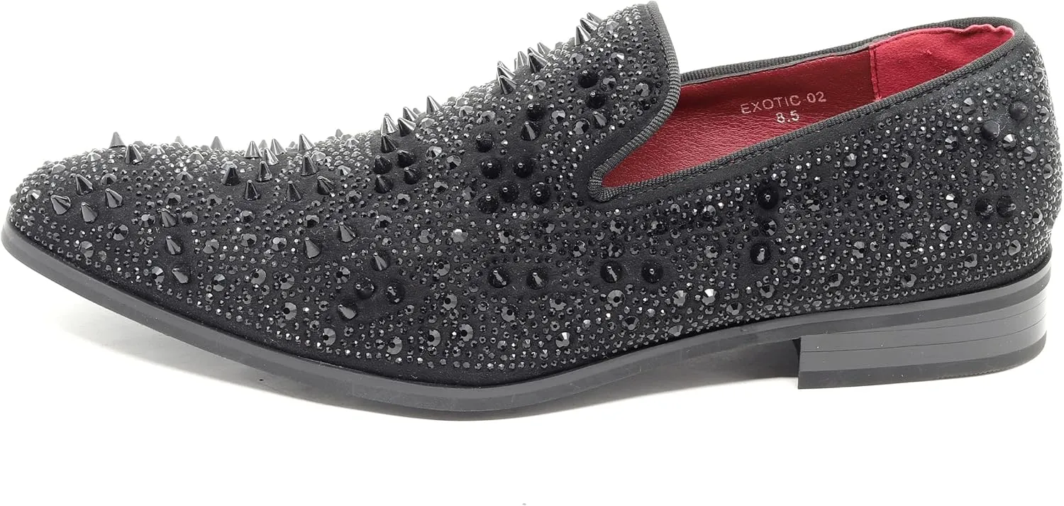 Men's Vintage Spike Rhinestone Designer Classic Smoking Dress Fashion Loafers Slip On Shoes EXOTIC-02