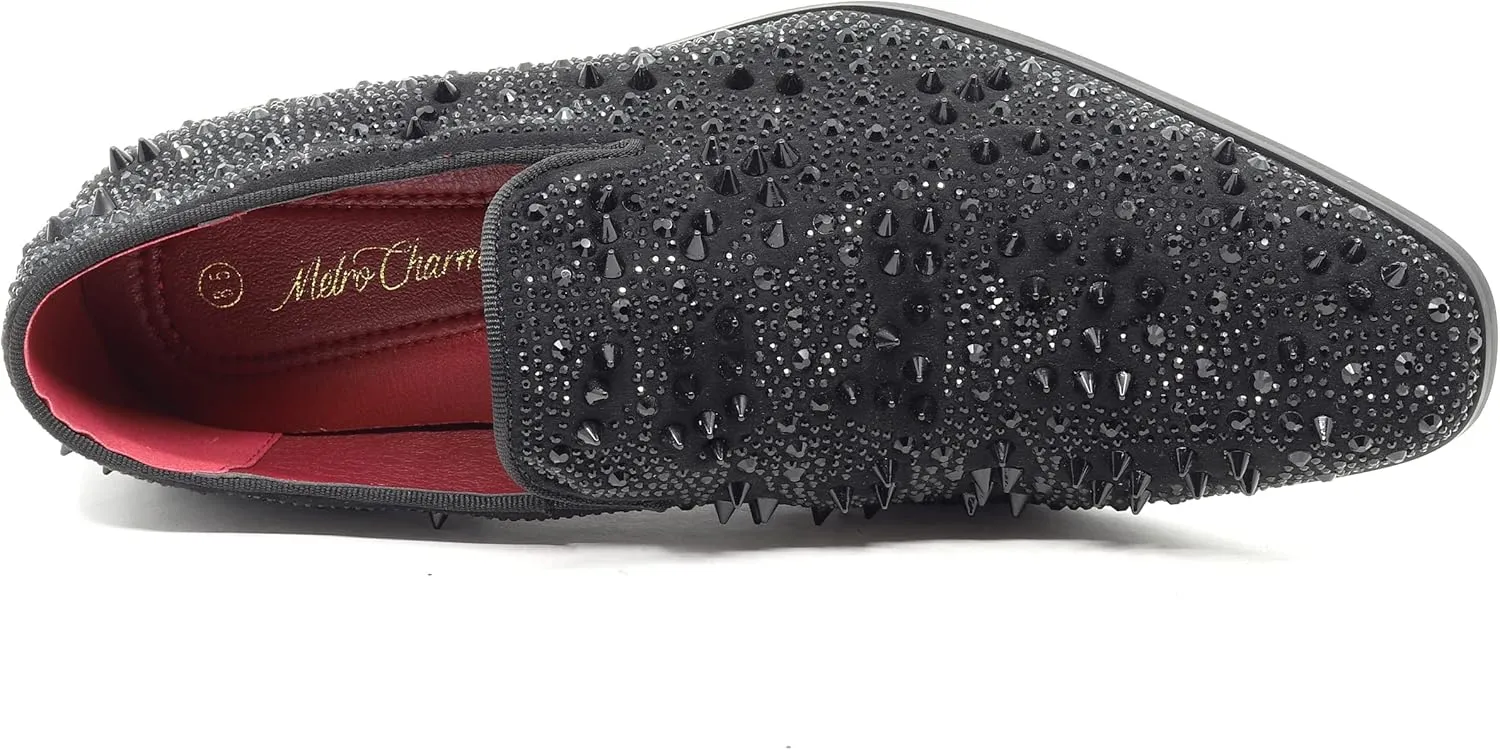 Men's Vintage Spike Rhinestone Designer Classic Smoking Dress Fashion Loafers Slip On Shoes EXOTIC-02