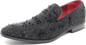 Men's Vintage Spike Rhinestone Designer Classic Smoking Dress Fashion Loafers Slip On Shoes EXOTIC-02