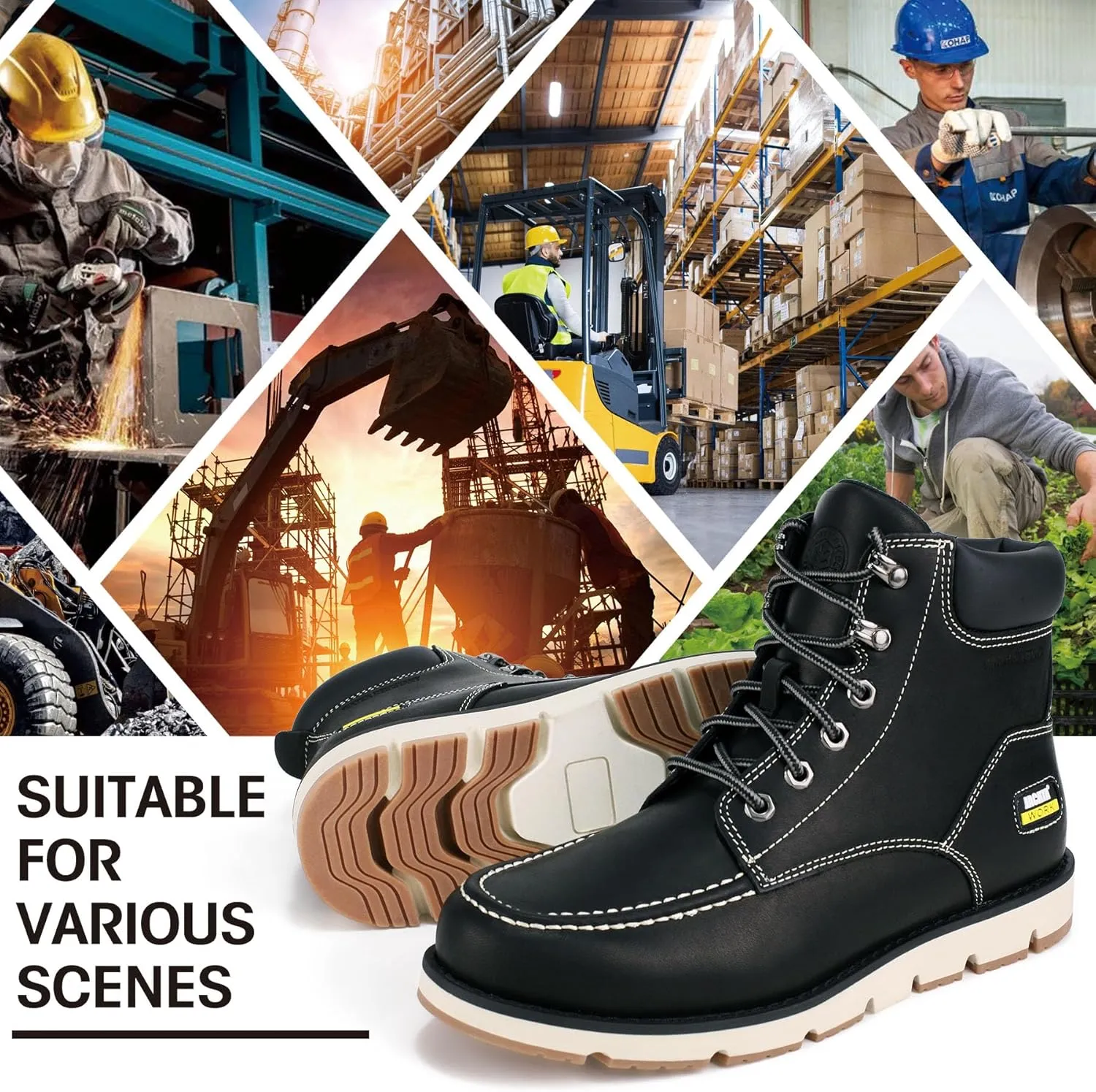Mens Work Boots Moc Toe Wedge Botas De Trabajo Para Hombre Soft Toe Non Slip Industrial Construction Leather Boots/Shoes For Men Women