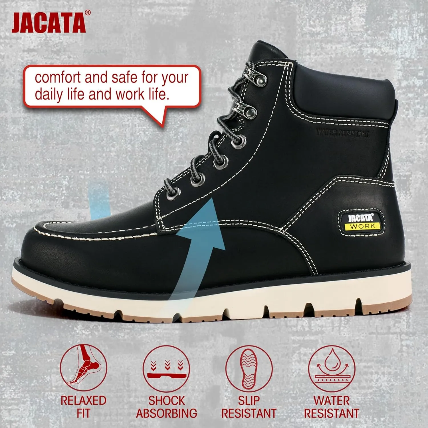 Mens Work Boots Moc Toe Wedge Botas De Trabajo Para Hombre Soft Toe Non Slip Industrial Construction Leather Boots/Shoes For Men Women