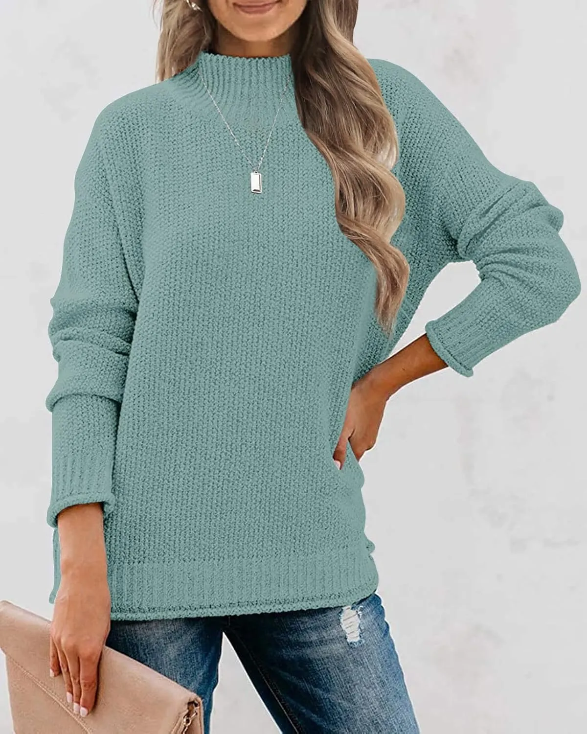 MEROKEETY Women's Long Sleeve Turtleneck Cozy Knit Sweater Casual Loose Pullover Jumper Tops