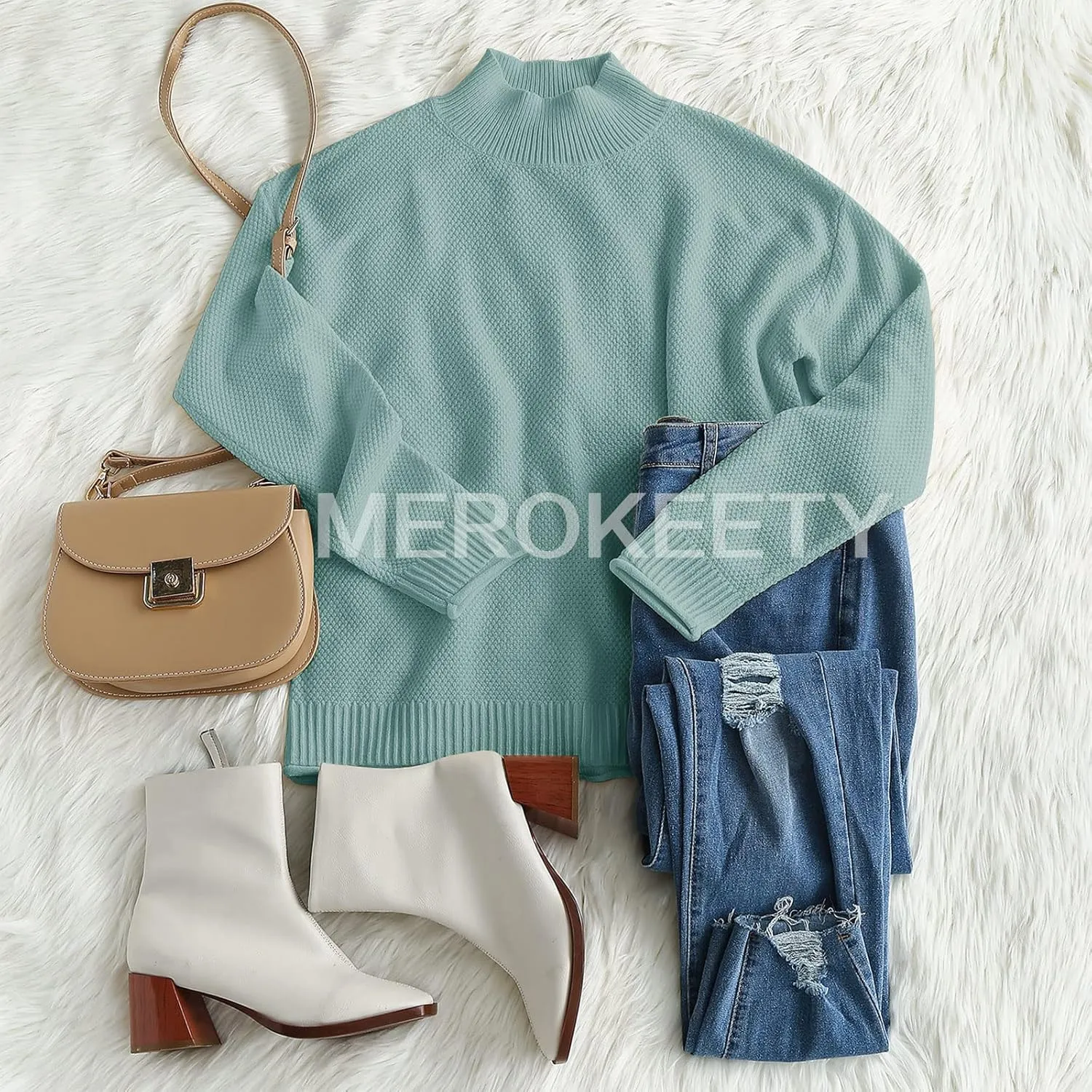 MEROKEETY Women's Long Sleeve Turtleneck Cozy Knit Sweater Casual Loose Pullover Jumper Tops