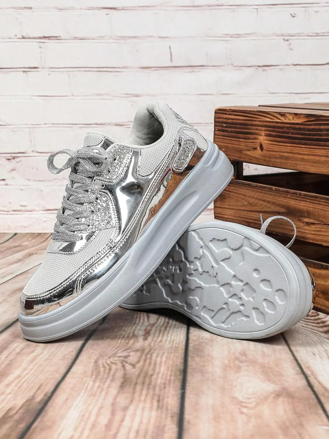 Mesh Fabric Glitter Patchwork Lightweight Breathable Sneakers for Men Outdoor Travel Fitness Daily Wear Vacation Street Style Casual Shoes for Couples