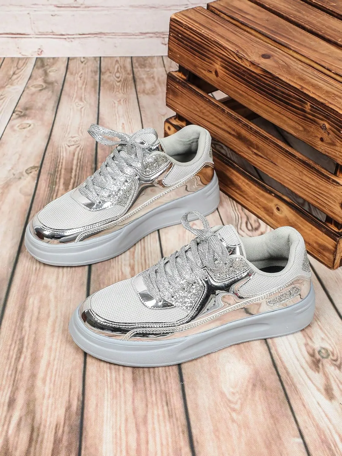 Mesh Fabric Glitter Patchwork Lightweight Breathable Sneakers for Men Outdoor Travel Fitness Daily Wear Vacation Street Style Casual Shoes for Couples