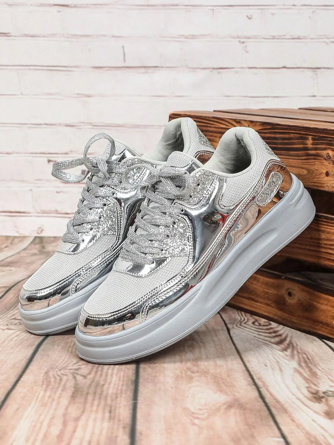 Mesh Fabric Glitter Patchwork Lightweight Breathable Sneakers for Men Outdoor Travel Fitness Daily Wear Vacation Street Style Casual Shoes for Couples