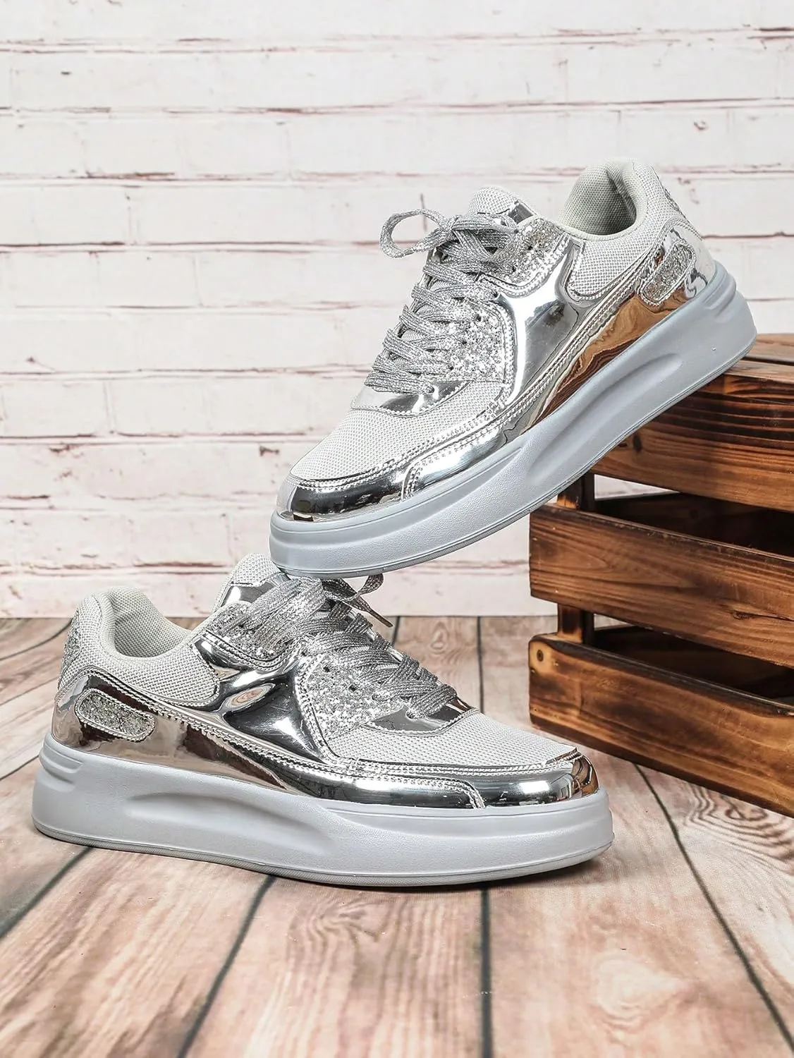 Mesh Fabric Glitter Patchwork Lightweight Breathable Sneakers for Men Outdoor Travel Fitness Daily Wear Vacation Street Style Casual Shoes for Couples