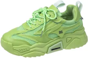Mesh PU Breathable Stylish Chunky Sneakers Y2K Lightweight Sport Shoes for Women Streetwear Daily Walk Travel Outfit Boost Bold Yellow Letter Design