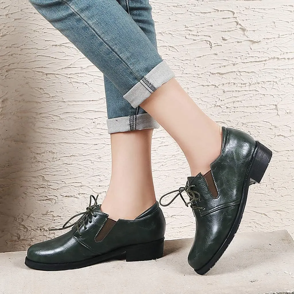 MIOKE Women's Classic Flat Oxford Shoes Lace Up Round Toe Comfort Low Heel Western School Oxfords Brogues