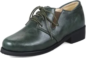 MIOKE Women's Classic Flat Oxford Shoes Lace Up Round Toe Comfort Low Heel Western School Oxfords Brogues