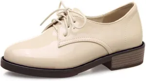 MIOKE Women's Classic Lace Up Oxford Shoes Patent Leather Comfort Flat Low Heel School Oxfords Loafers
