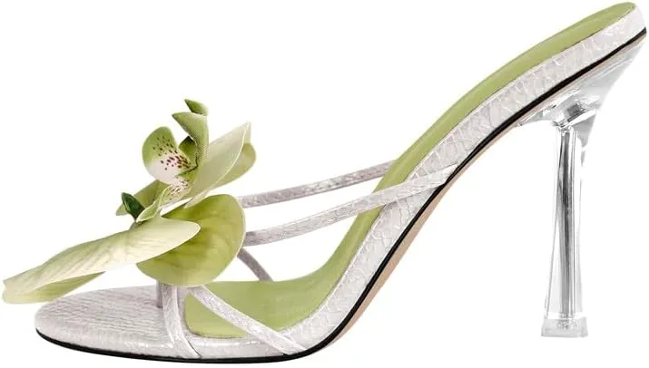 MissHeel Orchid Heels for Women Clear Heel Slip On Thong Sandals