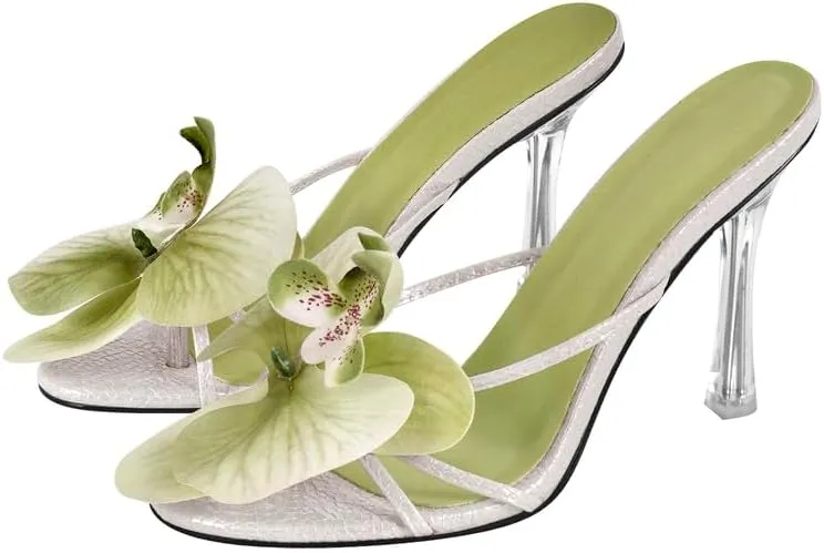 MissHeel Orchid Heels for Women Clear Heel Slip On Thong Sandals
