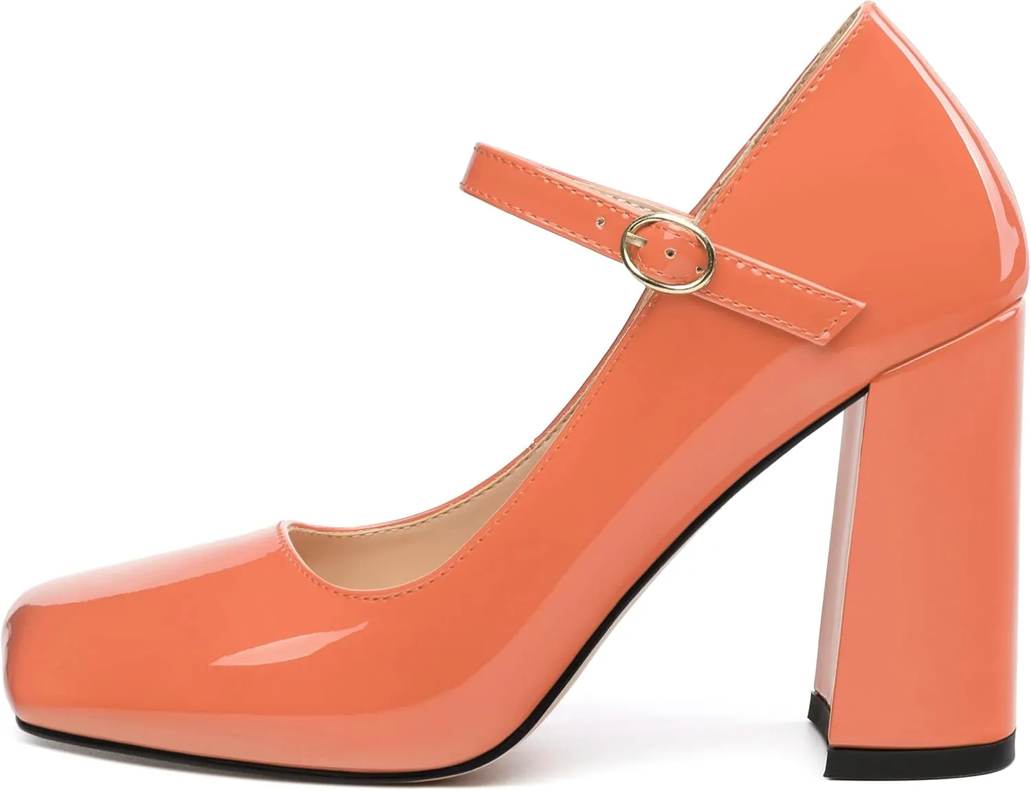 MOVINSTEPS Chunky High Heels for Women Patent Square Closed Toe Slip on Heeled Sandals Classic Office Fashion Dress Shoes 3.8 Inch