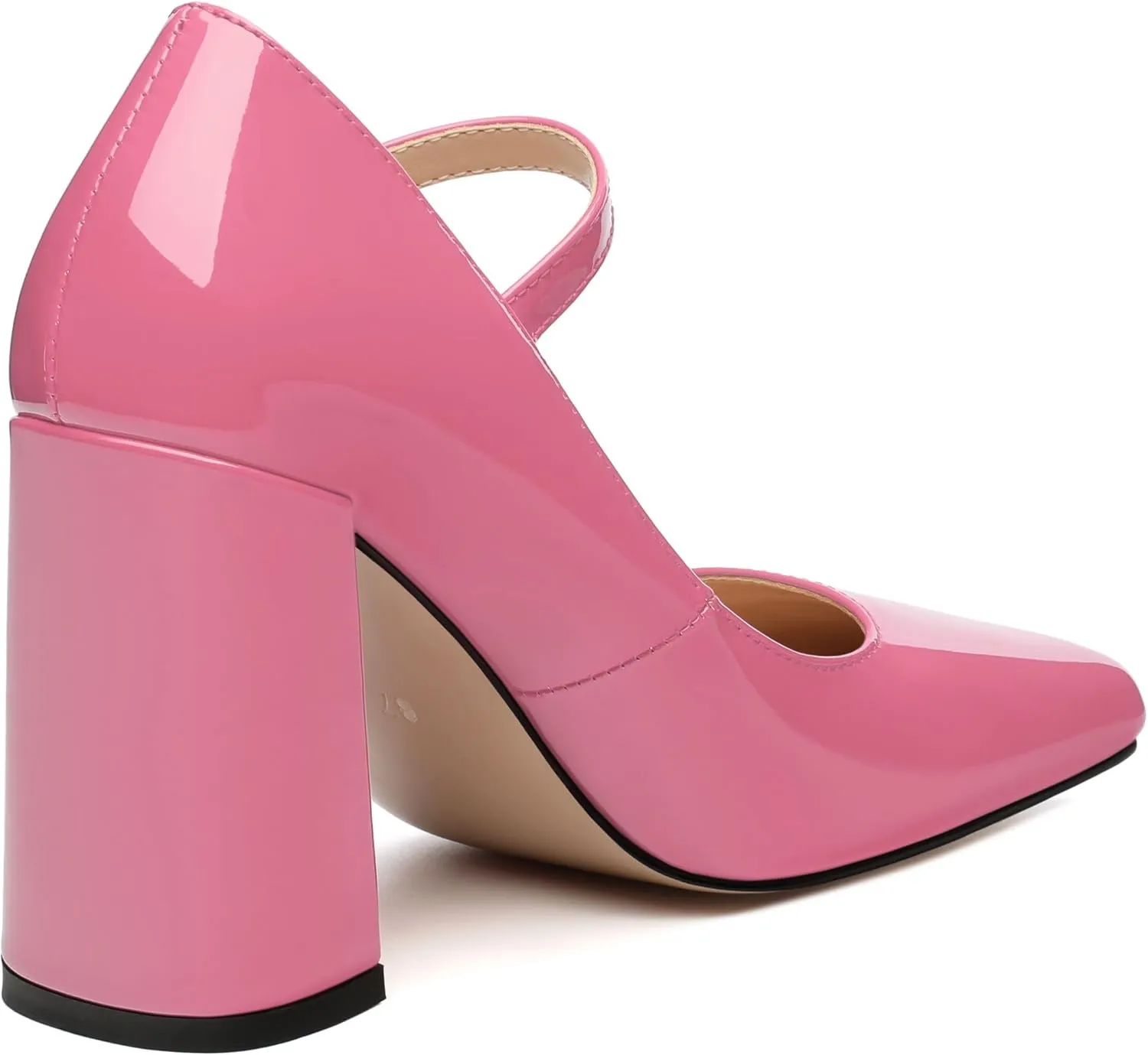 MOVINSTEPS Chunky High Heels for Women Patent Square Closed Toe Slip on Heeled Sandals Classic Office Fashion Dress Shoes 3.8 Inch