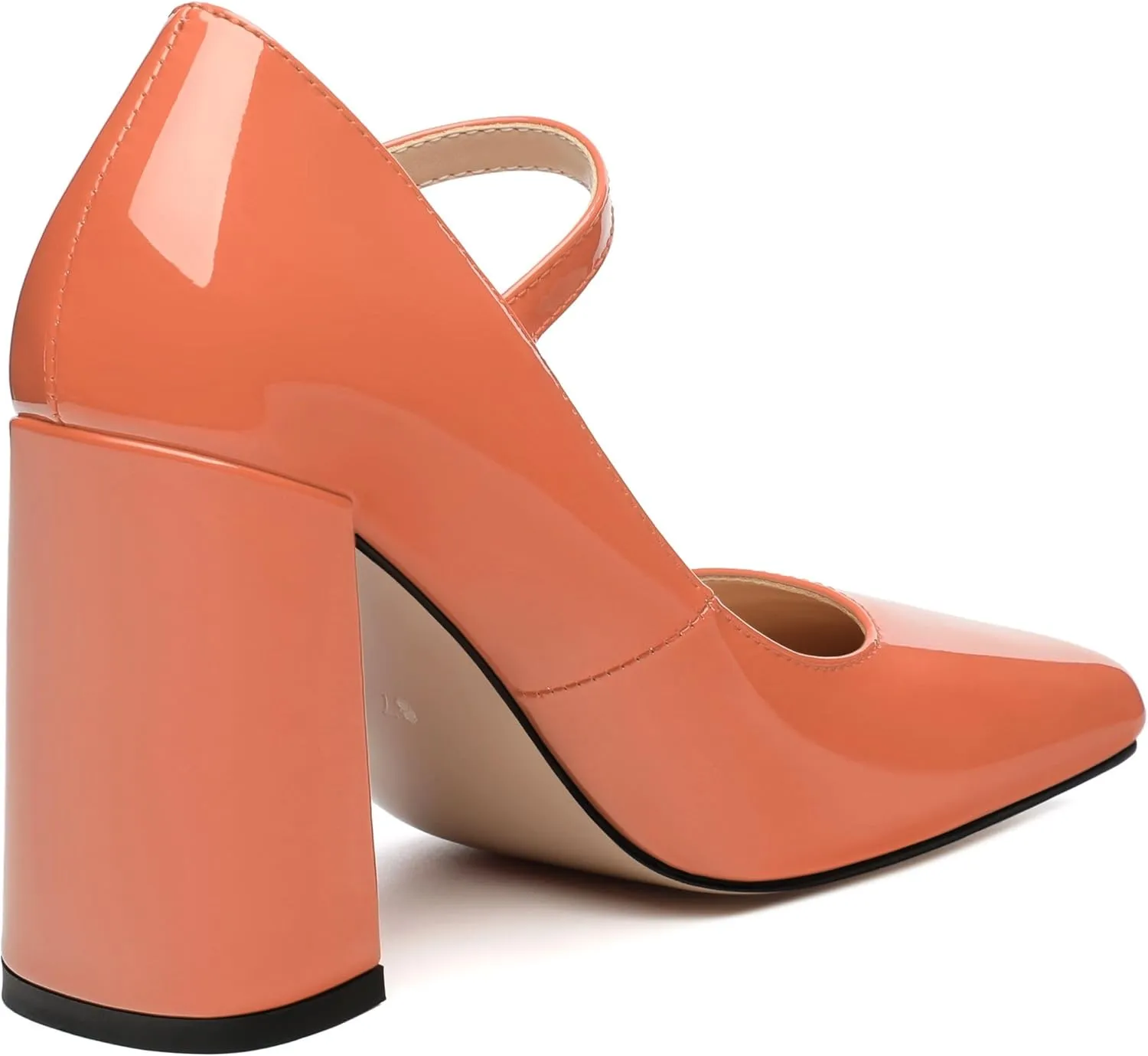 MOVINSTEPS Chunky High Heels for Women Patent Square Closed Toe Slip on Heeled Sandals Classic Office Fashion Dress Shoes 3.8 Inch