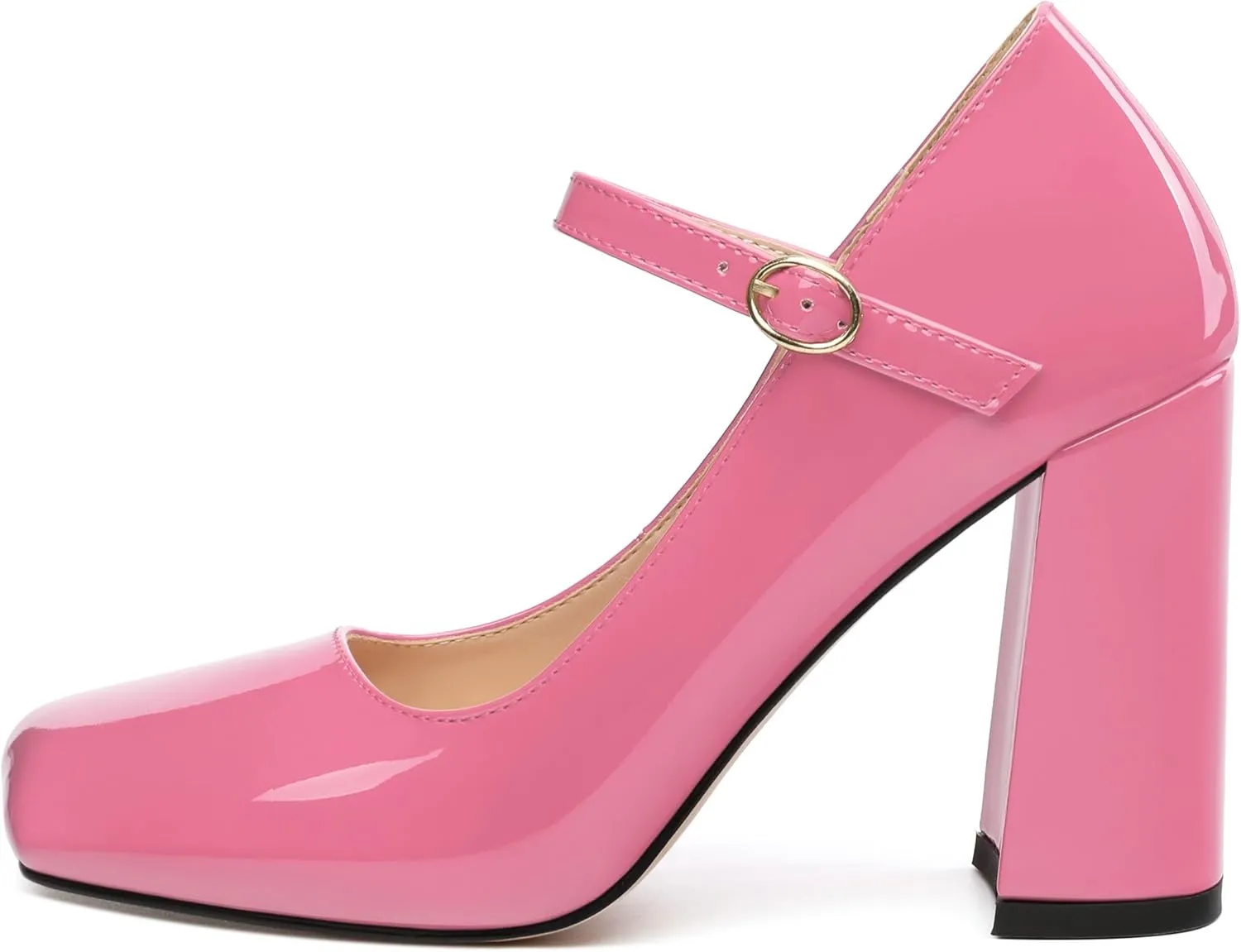 MOVINSTEPS Chunky High Heels for Women Patent Square Closed Toe Slip on Heeled Sandals Classic Office Fashion Dress Shoes 3.8 Inch