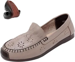 MOYOWEI Women's Leather Ruched Dress Flats Shoes,Summer/Fall Vintage Comfort Non-slip Softsole Oxford Casual Walking Loafers