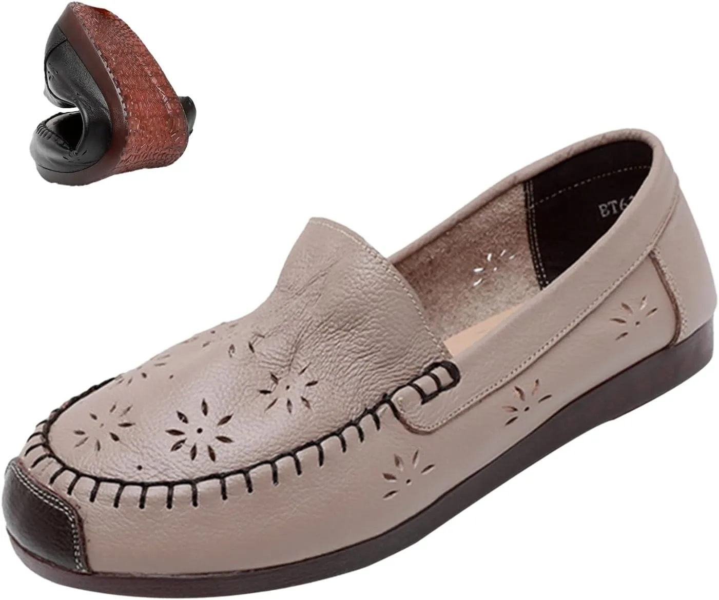 MOYOWEI Women's Leather Ruched Dress Flats Shoes,Summer/Fall Vintage Comfort Non-slip Softsole Oxford Casual Walking Loafers