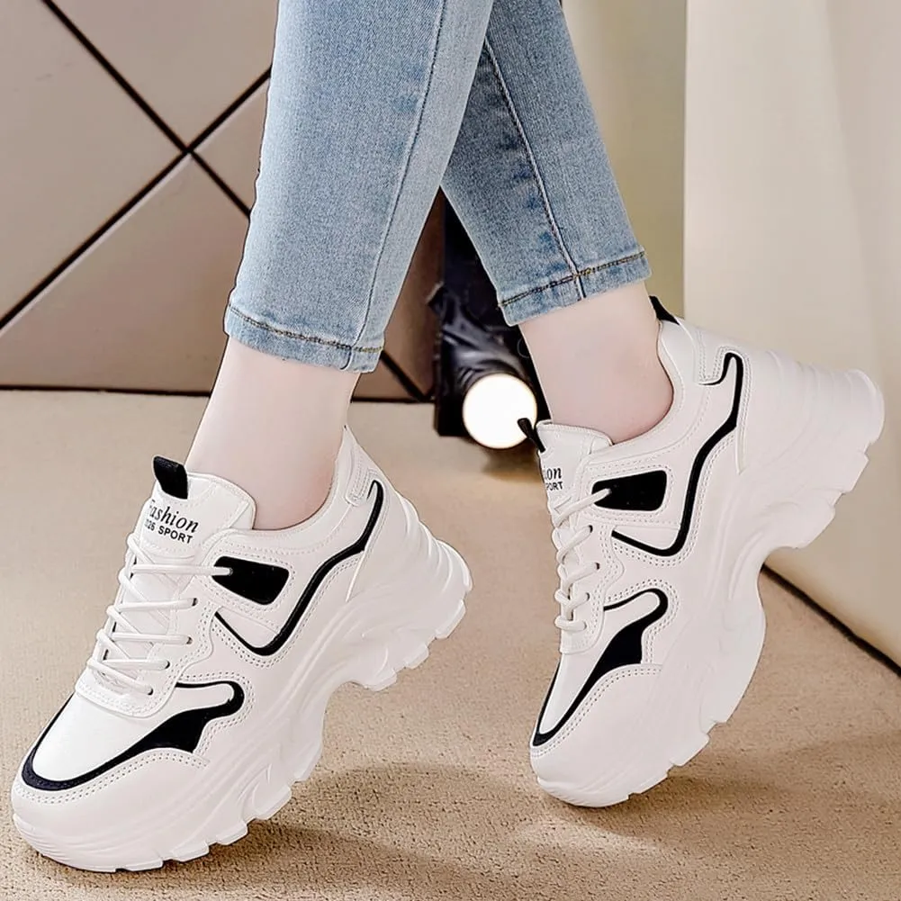 NCNDB Women's Fashion Super Chunky Sport Sneakers Lace Ups Trainers Running Shoes for Girls