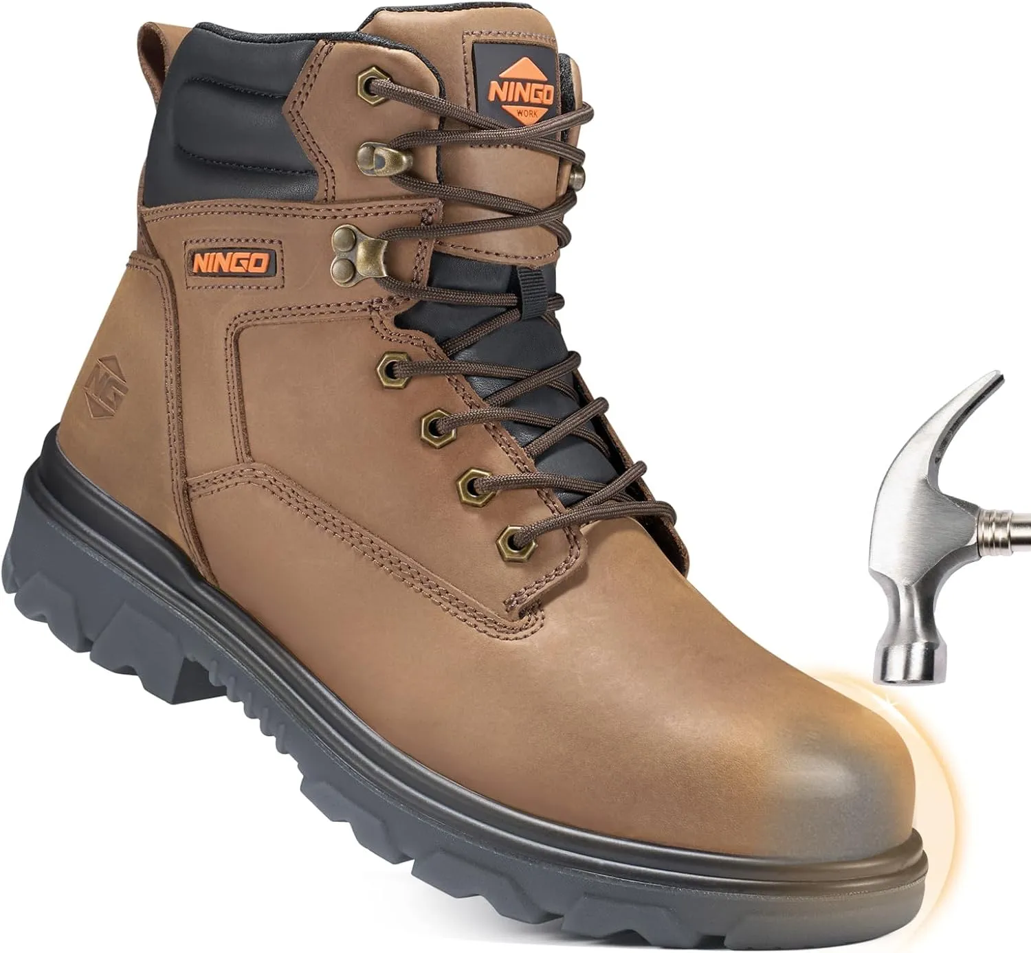 NINGO Work Boots for Men, Steel Toe Waterproof Boots with Puncture Proof, Oil & Slip Resistant, Comfortable Mens Construction Boot with EH Protection, Leather Shoes for Industrial