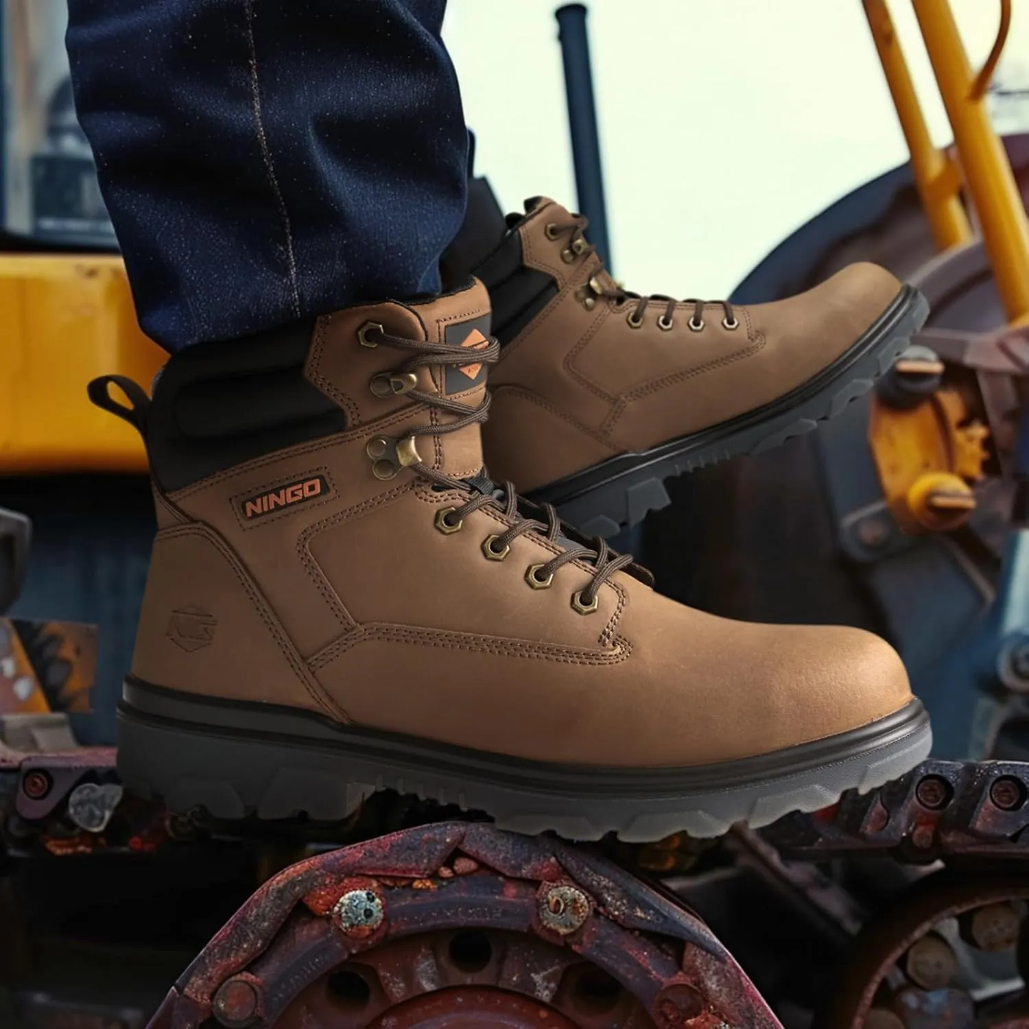 NINGO Work Boots for Men, Steel Toe Waterproof Boots with Puncture Proof, Oil & Slip Resistant, Comfortable Mens Construction Boot with EH Protection, Leather Shoes for Industrial