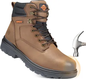 NINGO Work Boots for Men, Steel Toe Waterproof Boots with Puncture Proof, Oil & Slip Resistant, Comfortable Mens Construction Boot with EH Protection, Leather Shoes for Industrial