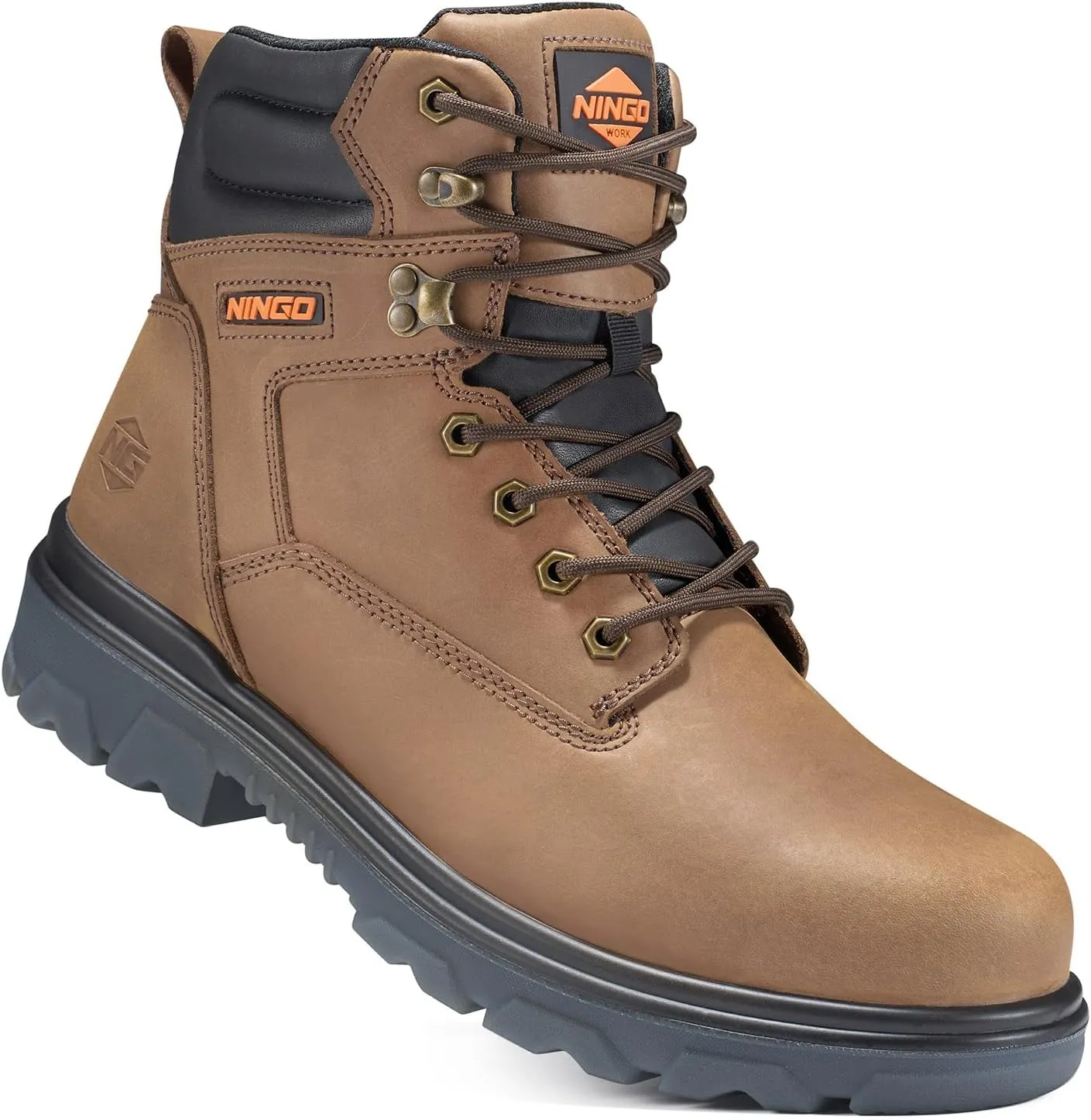 NINGO Work Boots for Men, Steel Toe Waterproof Boots with Puncture Proof, Oil & Slip Resistant, Comfortable Mens Construction Boot with EH Protection, Leather Shoes for Industrial