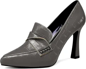 NobleOnly Womens High Heels Slip-on Platform Pumps Comfortable Leather Stilettos Loafers Shoes 4" Heel