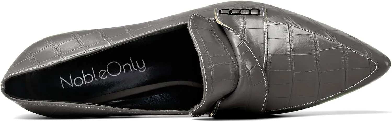 NobleOnly Womens High Heels Slip-on Platform Pumps Comfortable Leather Stilettos Loafers Shoes 4" Heel