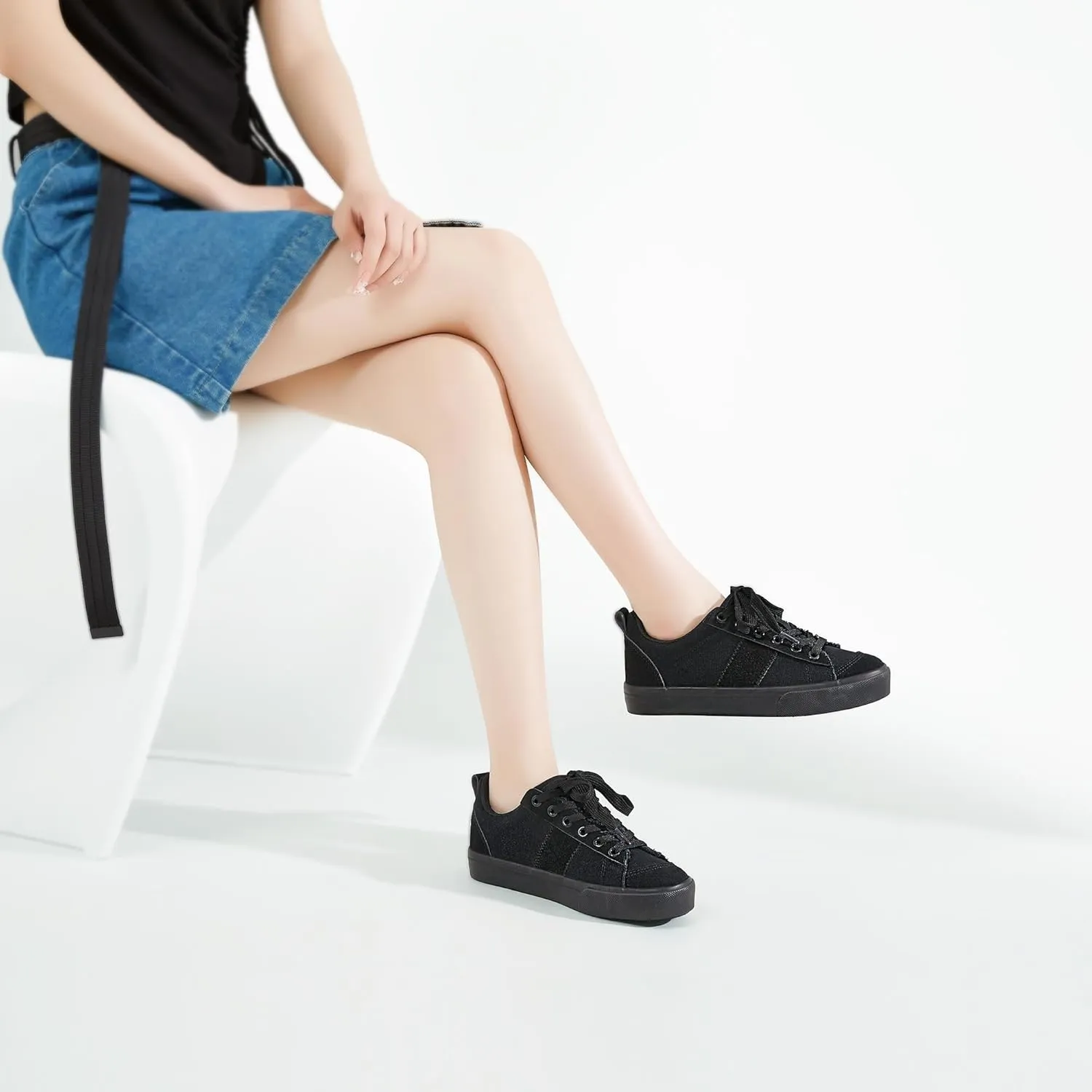 Obtaom Women's Canvas Sneakers Cute Lace up Fashion Sneaker Comfortable Skate Shoe for Lady Casual Tennis Flats
