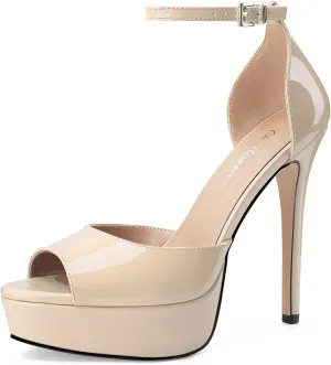 Oh Mispares Women's Stiletto High Heel Sandals Peep Toe Platform Ankle Strap Comfortable Heeled Fashion Sexy Gold Dress Heels for Wedding Evening Party Prom