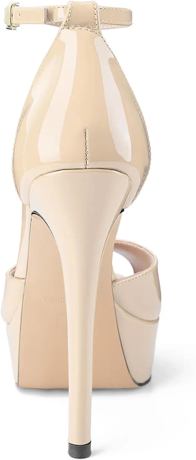 Oh Mispares Women's Stiletto High Heel Sandals Peep Toe Platform Ankle Strap Comfortable Heeled Fashion Sexy Gold Dress Heels for Wedding Evening Party Prom