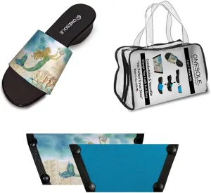 Onesole Mermaid Realm Black leisure Travel Kit, low Black wedge sole, Interchangeable Mermaid Realm and Turquoise Tops, Tops for women's wedge Sandals, (Size 13)
