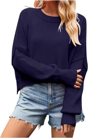 Oversized Crop Sweaters for Women Trendy 2024 Fall Long Sleeve Crew Neck Knitted Slouchy Pullover Sweater Tops