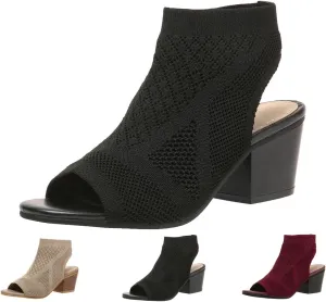 Peep Toe Booties for Women Open Toe Heeled Sandals Summer Casual Slip On Dress Sock Booties US5-11