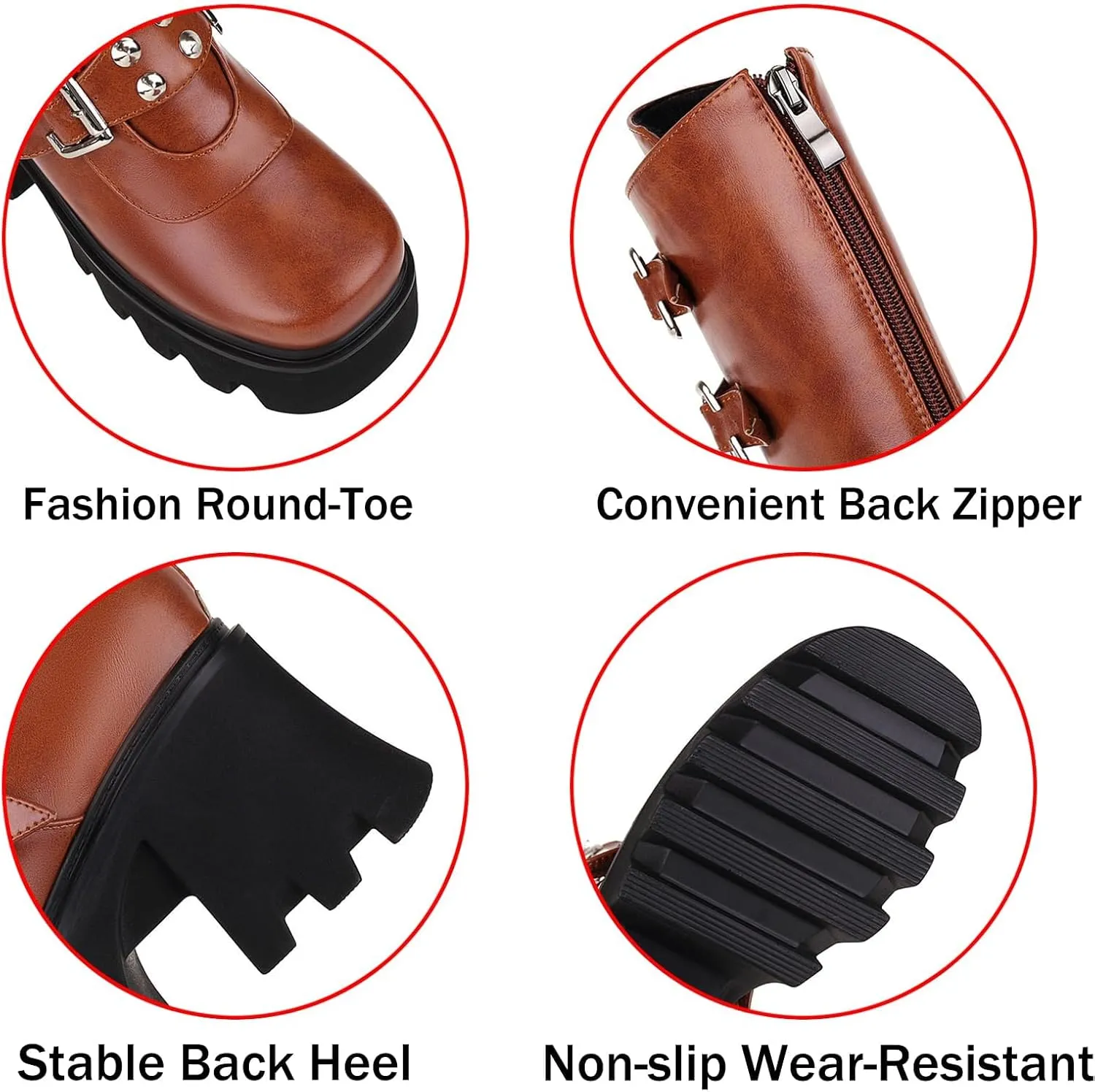 Platform Goth Boots for Women Studded Mid Calf Combat Punk Boots Buckle Chunky Heel Back Zipper Wedges Platform Motorcycle Ankle Booties