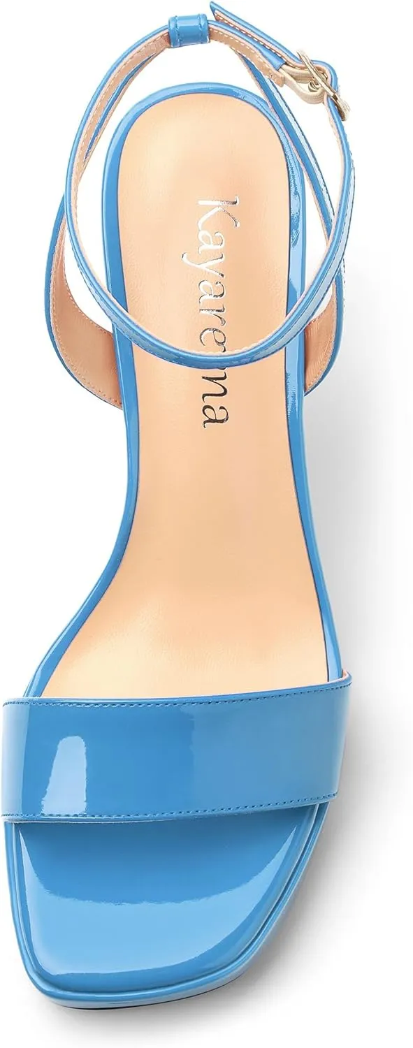 Platform Heels for Women, Chunky Square Open Toe Ankle Strap Stylish Heeled Sandals for Party Prom Wedding