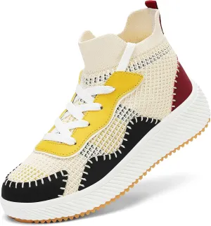 Platform Sneakers for Women- Stylish Knit Walking Shoes, High-Top Chunky Casual Tennis Sneakers for Breath Comfort