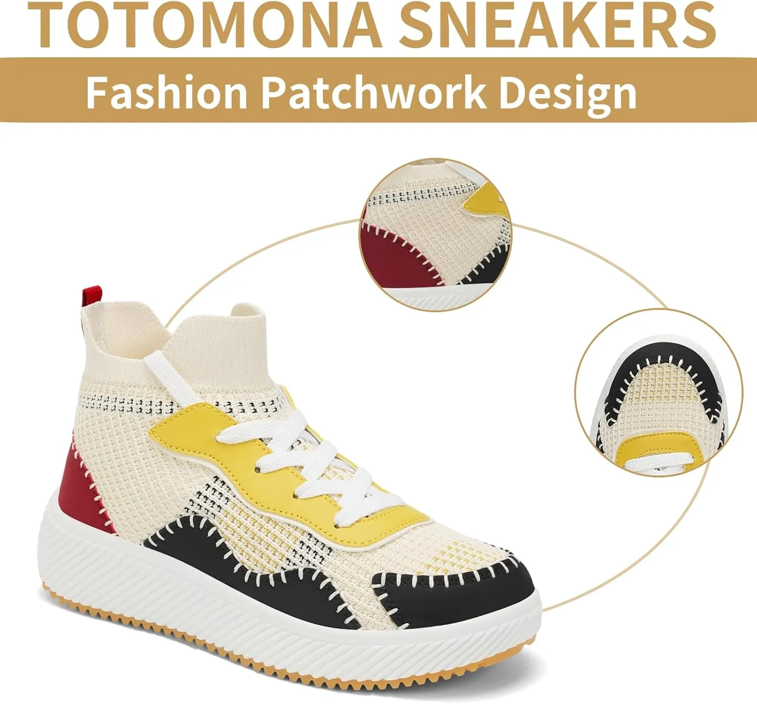 Platform Sneakers for Women- Stylish Knit Walking Shoes, High-Top Chunky Casual Tennis Sneakers for Breath Comfort