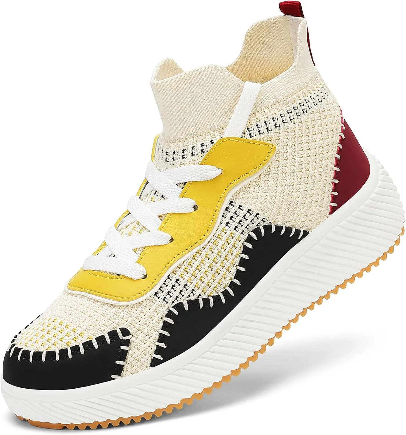 Platform Sneakers for Women- Stylish Knit Walking Shoes, High-Top Chunky Casual Tennis Sneakers for Breath Comfort