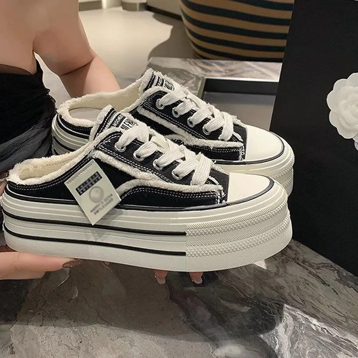 Platform Sneakers for Women,Platform Slip On Canvas Shoes for Women 2025 Comfortable Breathable Casual Indoor