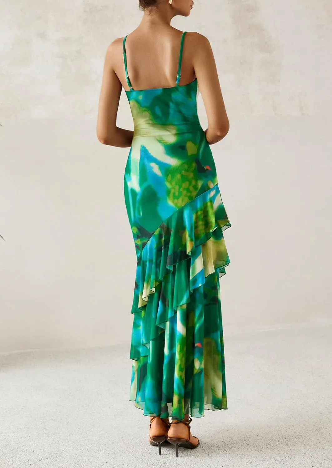 PRETTYGARDEN Maxi Dresses for Women 2025 Floral Beach Sundress Spaghetti Strap Tiered Summer Wedding Guest Long Dress