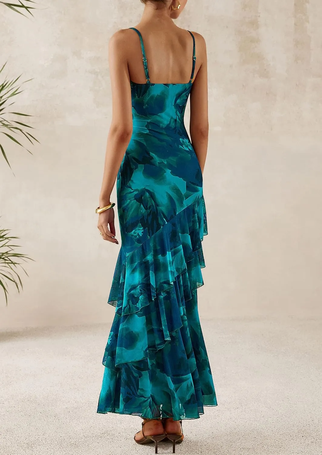 PRETTYGARDEN Maxi Dresses for Women 2025 Floral Beach Sundress Spaghetti Strap Tiered Summer Wedding Guest Long Dress