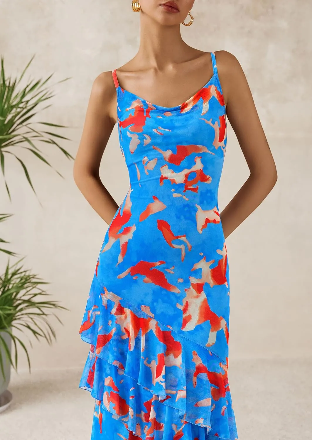 PRETTYGARDEN Maxi Dresses for Women 2025 Summer Tiered Floral Beach Sundress Spaghetti Strap Wedding Guest Long Dress