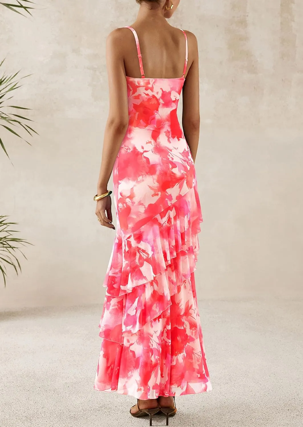 PRETTYGARDEN Maxi Dresses for Women 2025 Summer Tiered Floral Beach Sundress Spaghetti Strap Wedding Guest Long Dress