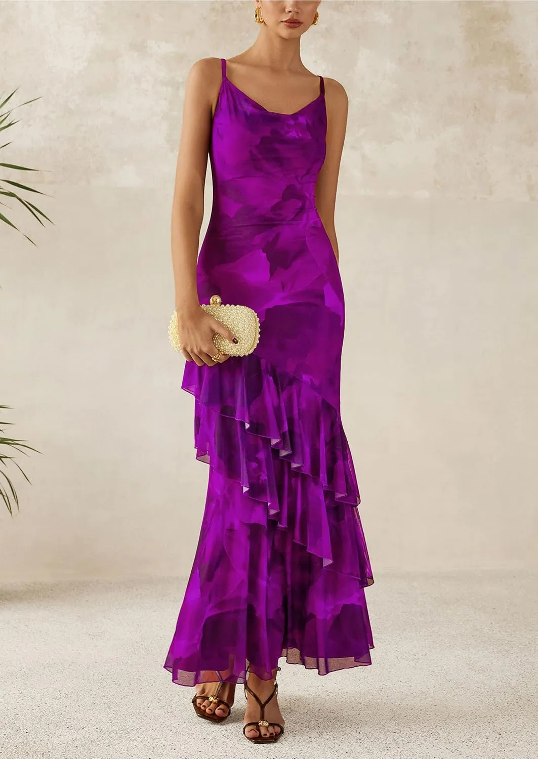 PRETTYGARDEN Maxi Dresses for Women 2025 Summer Tiered Floral Beach Sundress Spaghetti Strap Wedding Guest Long Dress