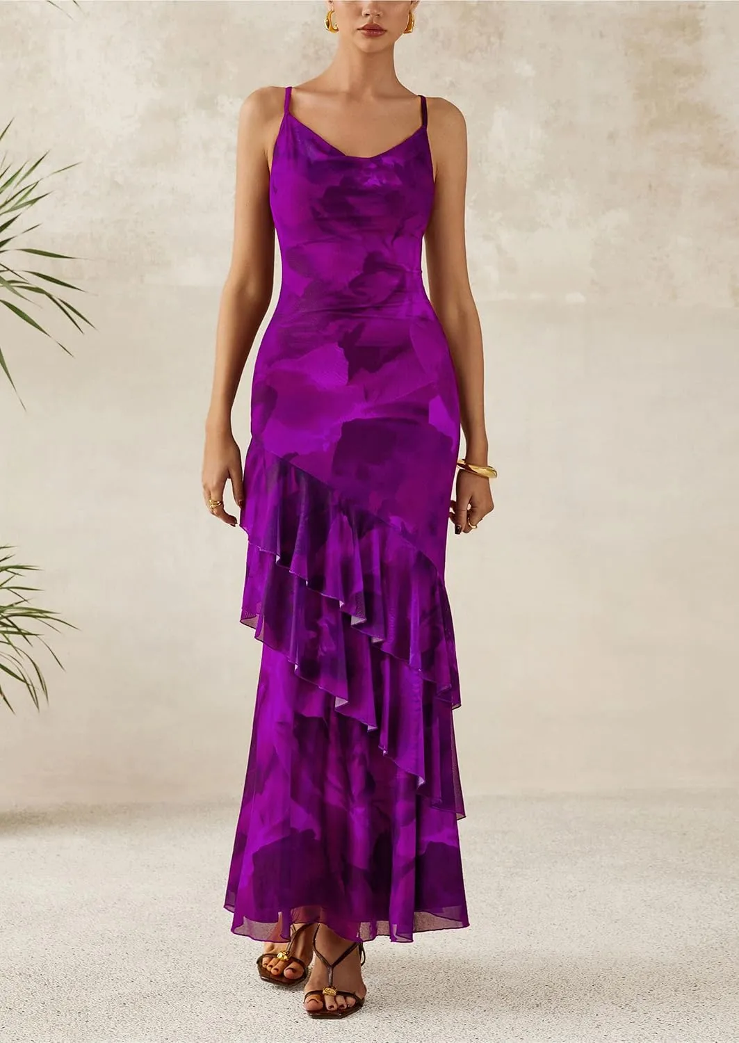 PRETTYGARDEN Maxi Dresses for Women 2025 Summer Tiered Floral Beach Sundress Spaghetti Strap Wedding Guest Long Dress